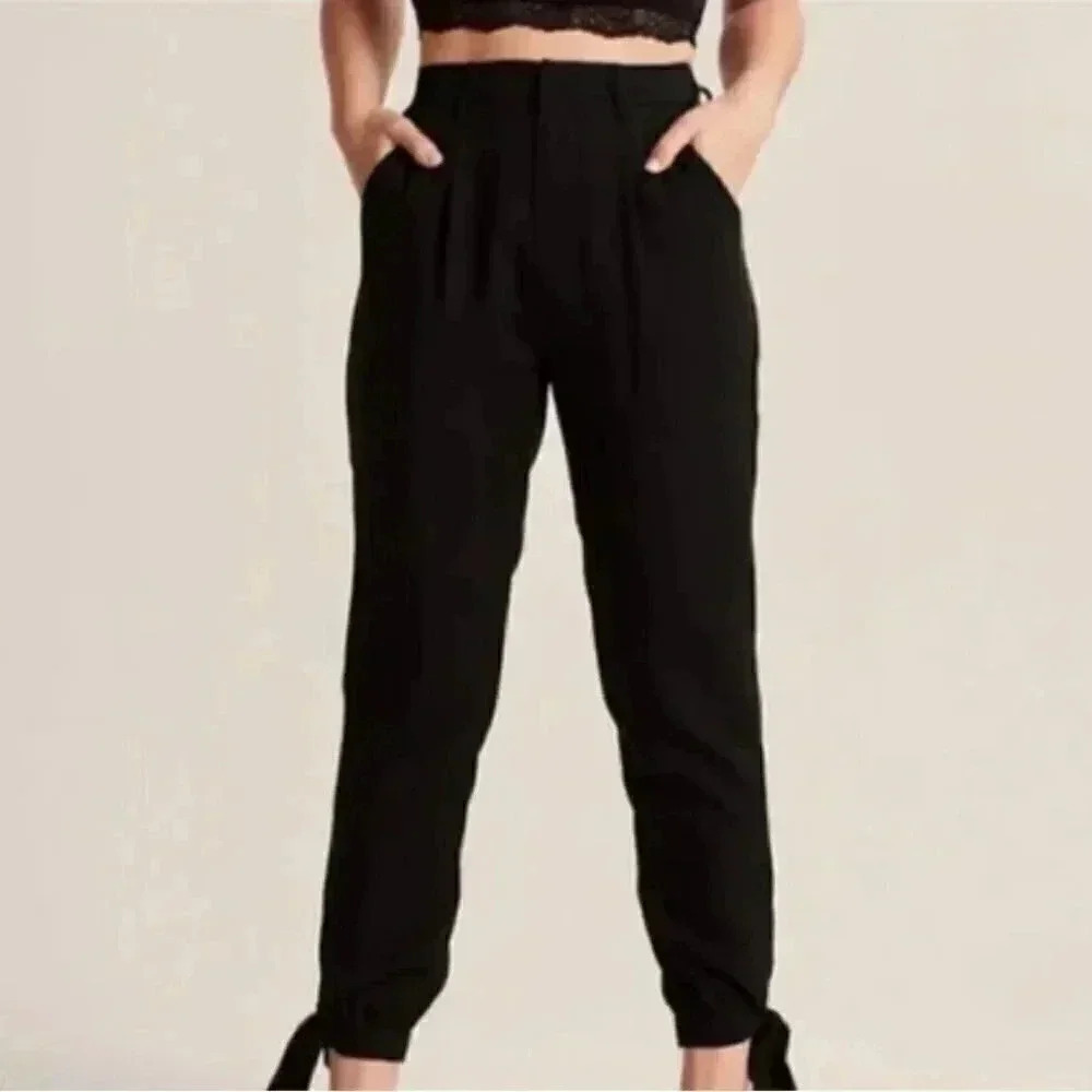 Abercrombie & Fitch Black Pants Tie Ankle Black Joggers Size Medium High Waist